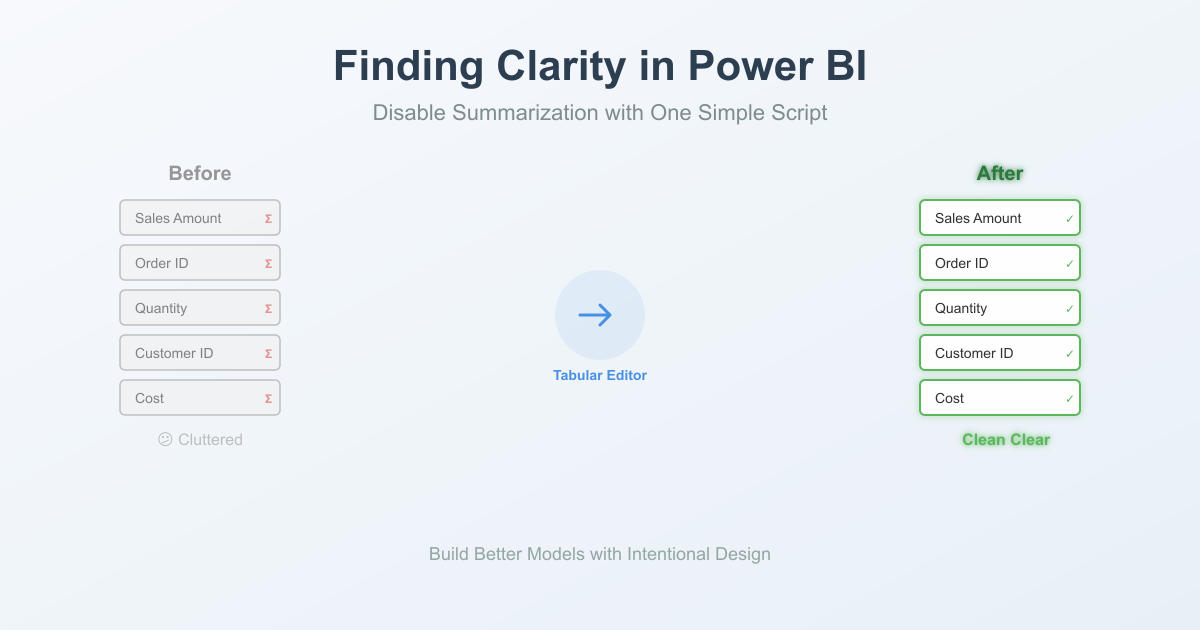 Illustration for tidying up a Power BI model using Tabular Editor